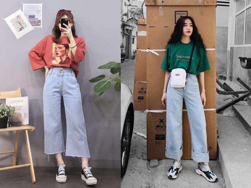 Quần ống rộng mặc với áo gì