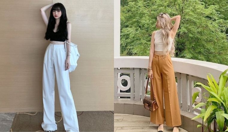 Quần ống rộng mặc với áo gì
